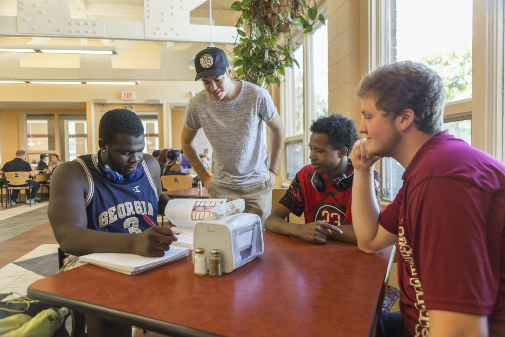 Group of males in the dining commons