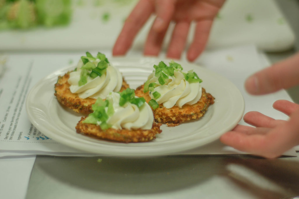 A plated appetizer in the professional kitchen at Central Maine Community College