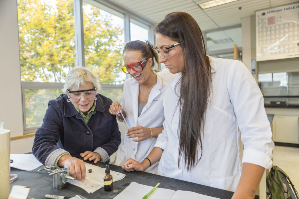 Medical Assistant students in a science lab at Central Maine Community College.