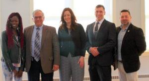 AVBOR Scholarships 2019. Pictured left to right are scholarship recipient Kauna Yaga; CMCC Dean of Planning & Public Affairs Roger Philippon; scholarship recipients Lyndsay Vachon and Seth Boucher; and Steve Brackett, president of the Council. Absent from the photo is scholarship recipient Jacynda Rousseau.