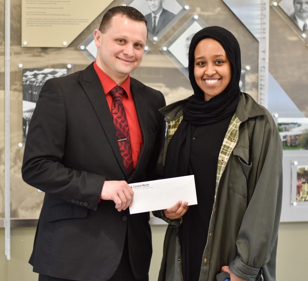 2019 James McGowan Scholarship Recipient Zakiya Sheikh with Dean of Student Services Nicholas Hamel.