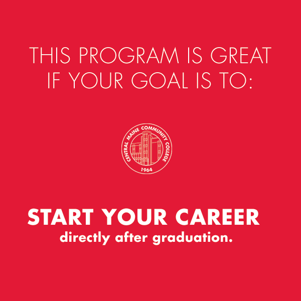 Red block with text "This program is great if your goal is to start your career directly after graduation."